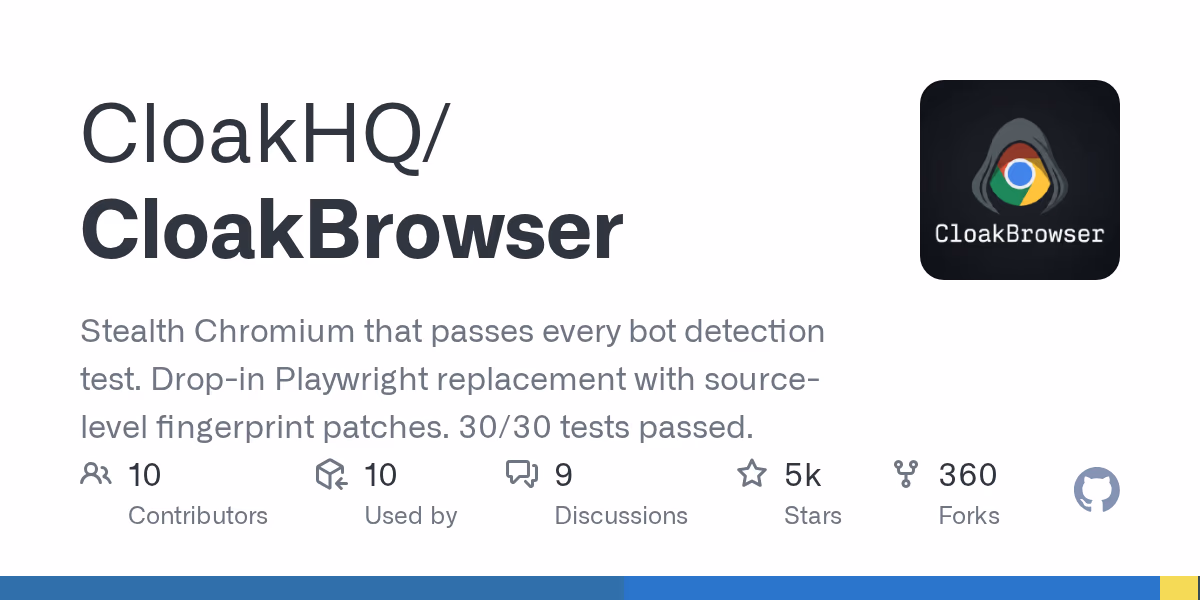 AI资讯:CloakBrowser浏览器绕过机器人检测的对比数据图