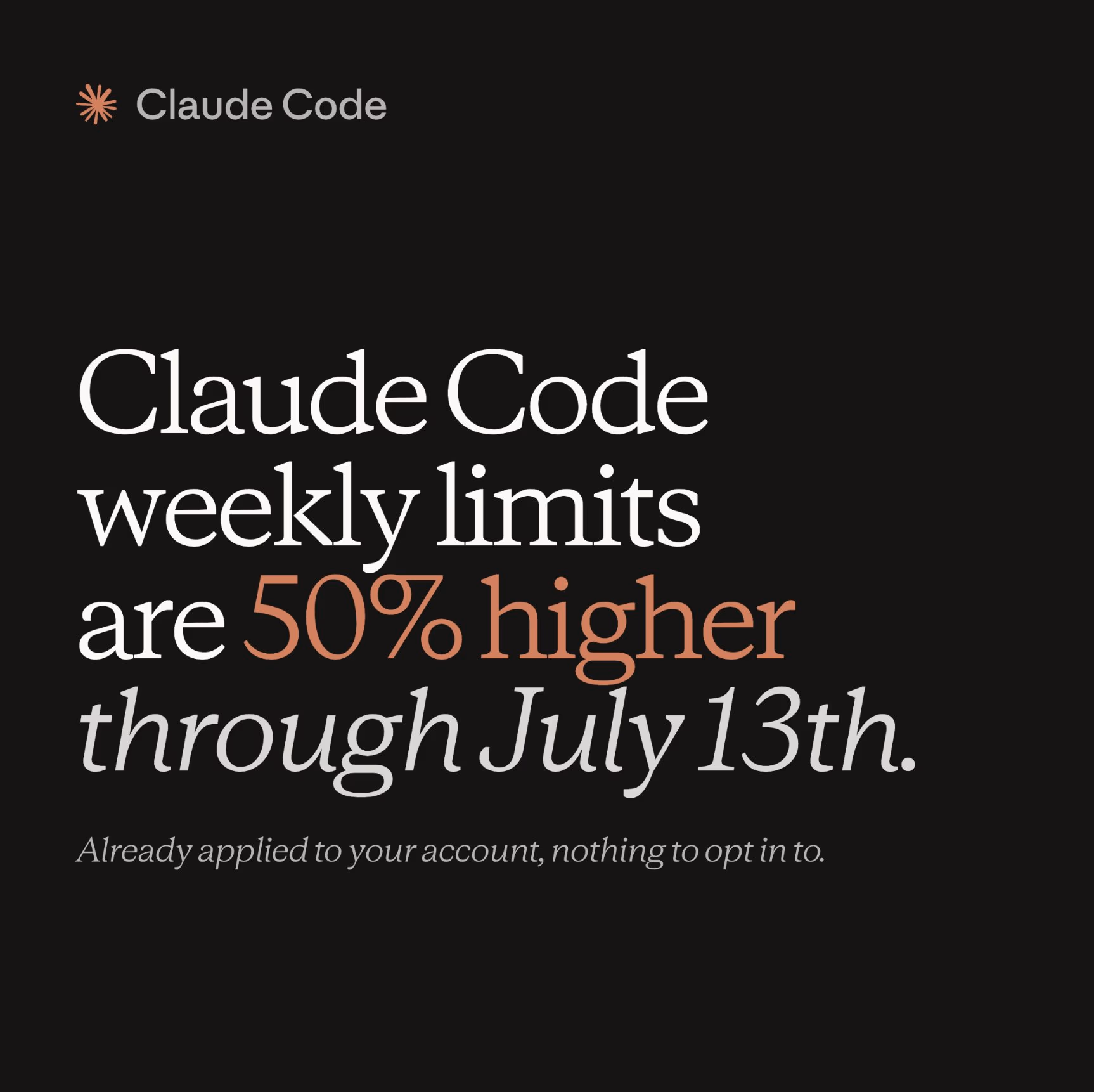 AI资讯:显示Claude Code提额公告详情的社交媒体截图