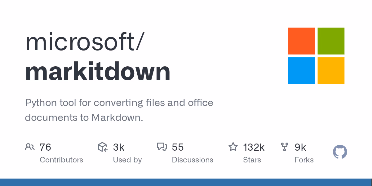 AI资讯:微软MarkItDown开源工具在GitHub上的星数增长数据与多格式支持列表