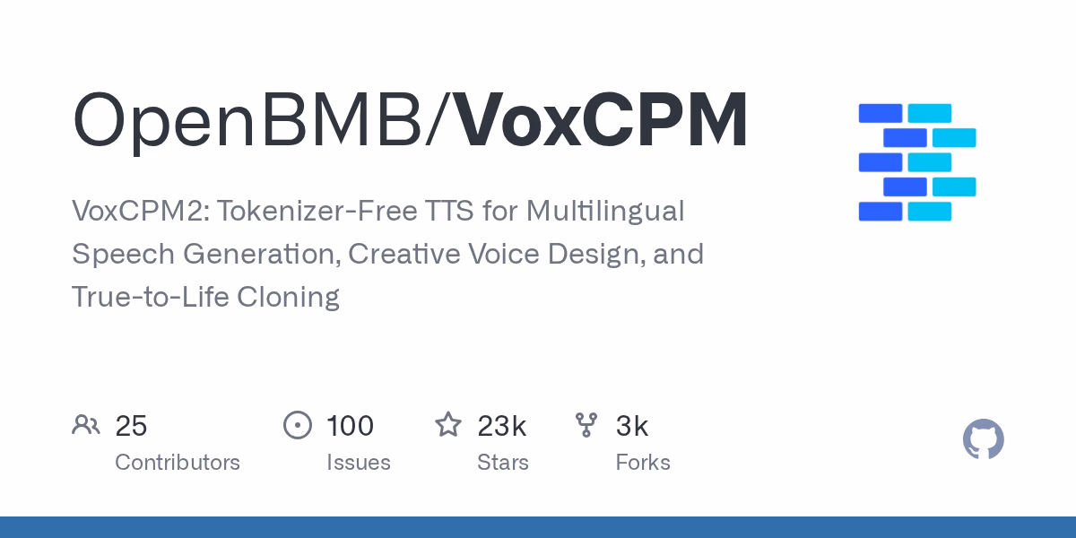 AI资讯:VoxCPM2多语种语音生成架构示意图