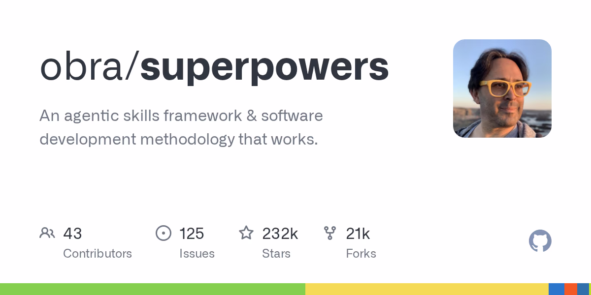 AI资讯：Superpowers开源项目在GitHub上的高星展示与逻辑架构示意图