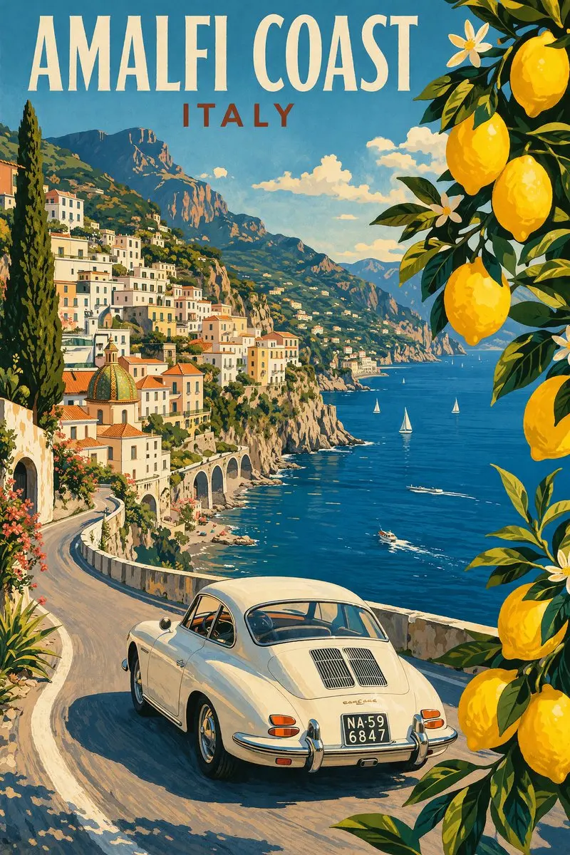 阿马尔菲复古旅行海报
