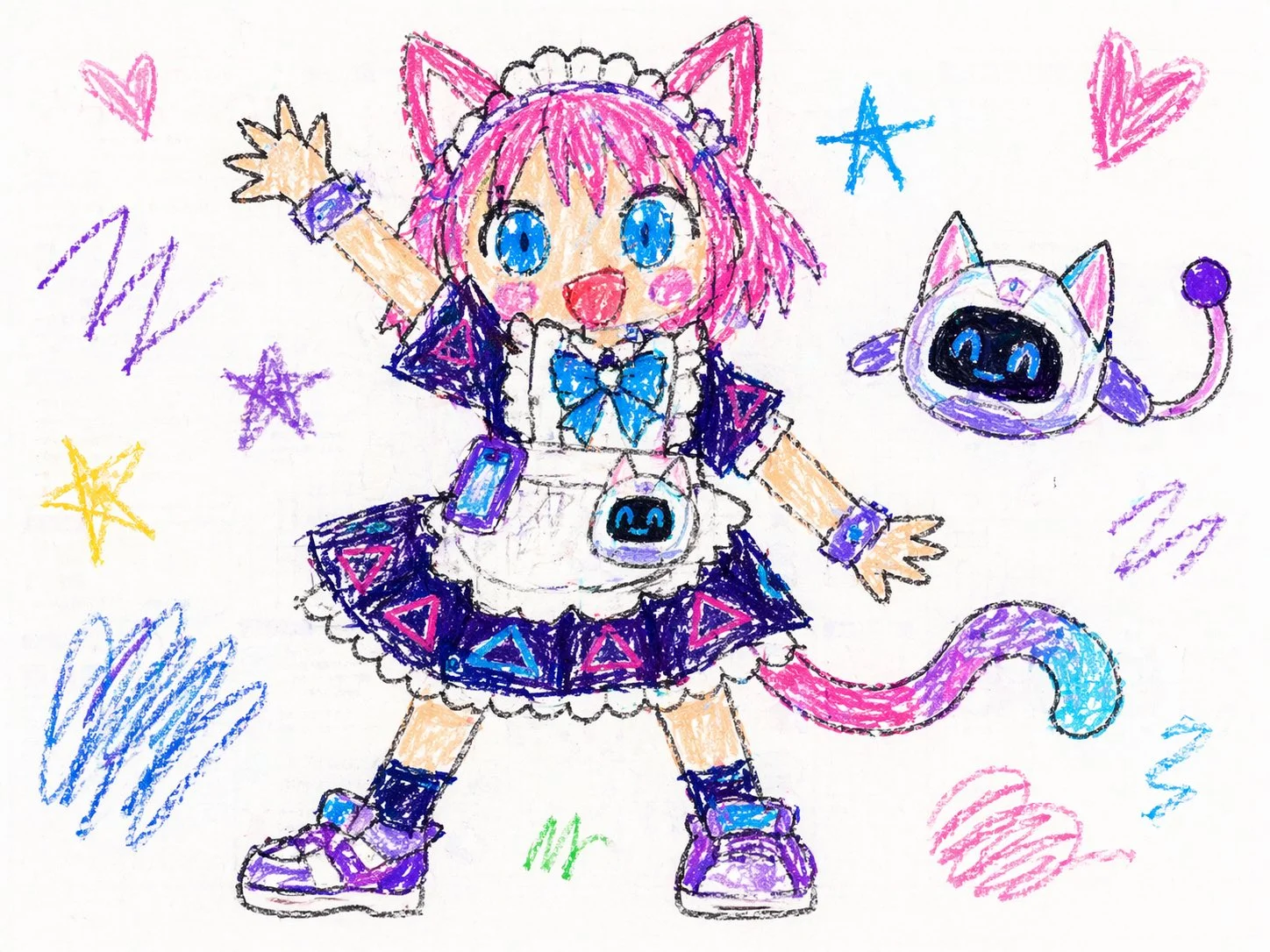 幼儿蜡笔涂鸦风格人像