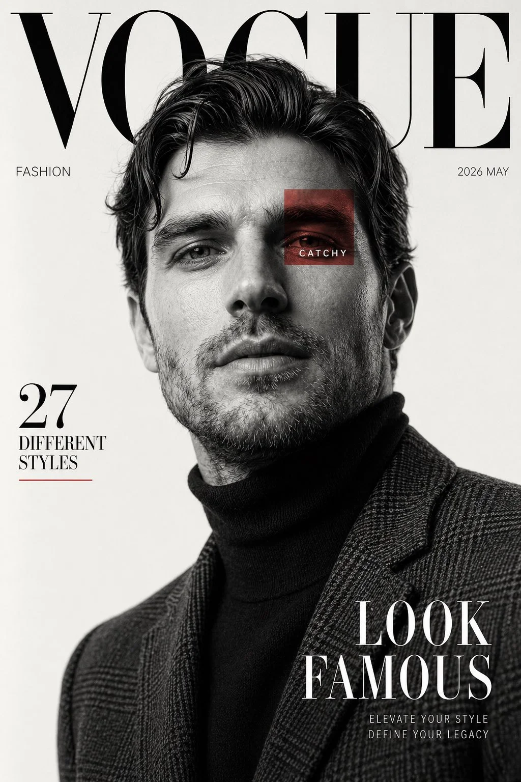 奢华时尚杂志封面黑白摄影